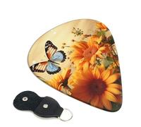 Paquete de 6 púas de guitarra de 3 grosores diferentes, lindas púas de girasol y mariposa con bolsa organizadora de almacenamiento, púas de guitarra eléctrica, púas para guitarras acústicas, púas de