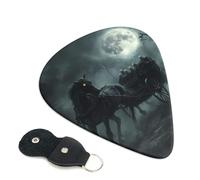 Paquete de 6 púas de guitarra de Halloween con carruaje fantasma luna noche, accesorios de ukelele para bajo, guitarra acústica eléctrica, púas de guitarra pesada con bolsa organizadora