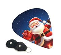 Paquete de 6 púas de guitarra de Papá Noel con soporte de cuero para púas de guitarra, bolsa para llaves de púa, púa de arte abstracto para guitarra eléctrica acústica, ukelele de 0.96 mm