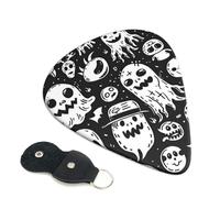 Paquete de 6 púas de guitarra fantasmas espeluznantes en blanco y negro, 0.46, 0.71 y 0.93 mm, incluye púas de guitarra fina, media y pesada, púas de guitarra eléctrica para guitarra acústica, bajo