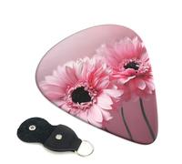 Paquete de 6 púas de guitarra florales rosas con soporte de cuero para púas de guitarra, bolsa para llaves, púa de arte abstracto para guitarra eléctrica acústica, ukelele de 0.71 mm