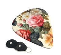Paquete de 6 púas de guitarra florales vintage con soporte de cuero para púas de guitarra, bolsa para llaves de púa, púa de arte abstracto para guitarra eléctrica acústica, ukelele de 0.46 mm