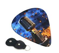 Paquete de 6 púas de guitarra personalizadas con caja de almacenamiento organizadora, micrófono con notas musicales, púa de guitarra acústica eléctrica, púa para bajo (0.46 mm, 0.71 mm, 0.96 mm)