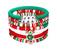 Paquete de 6 pulseras de Navidad, juego de pilas estilo caramelo Joy & Merry para mujeres y adolescentes, regalos de joyería festiva, de 3 años a adultos, talla única, Cerámica, No es una piedra