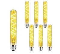 Paquete de 6 Regulable 6w E27 T30 Bombilla tubo largo Edison Filamento espiral LED E27 Bombilla Vidrio ámbar, Blanco Cálido 2700K Lámpara decorativa vintage Edison retro para restaurante Café Bar