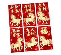 Paquete de 6 sobres rojos con patrón de caballo, suministros para festivales culturales, cumpleaños, boda, celebración, papel de regalo, diseños de caballos de dibujos animados, paquetes rojos