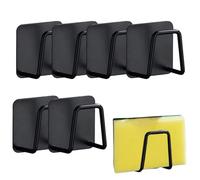 Paquete de 6 soportes de esponja adhesivos de acero inoxidable para fregadero de cocina, estante de almacenamiento montado en la pared para organización de cocina y baño (negro)