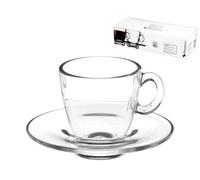 Paquete De 6 Tazas De Café Aqua En Vidrio Con Plato Cc 72 Transparente Pasabahce