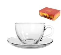 Paquete De 6 Tazas De Té Con Plato De Vidrio Marca Pasabahce Modelo Basic