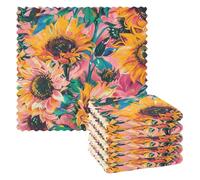 Paquete de 6 toallas absorbentes de microfibra de color dorado rosa con girasoles, toallas de cocina de rizo de algodón para la cocina, 11 x 11 pulgadas
