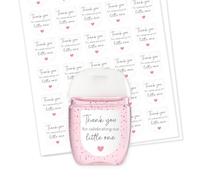 Paquete de 60 mini etiquetas desinfectantes de manos de 1 onza para baby shower de niña rosa - Thank You for Celebrating Our Little One, calcomanías de alto brillo, impermeables, minimalistas