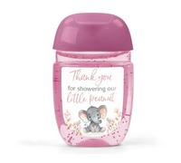 Paquete de 60 mini etiquetas desinfectantes de manos de 1 onza para baby shower - Thank You for Showering Our Little Peanut Favor Stickers, alto brillo impermeable It's a Girl Pink Elephant Baby