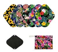 Paquete de 7 almohadillas de tela que incluye 1 mini bolsa húmeda + 6 almohadillas menstruales reutilizables de carbón de bambú, compresas sanitarias reutilizables para mamá (todos los estampados al