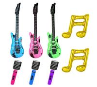 Paquete de 8 accesorios para fiestas de instrumentos musicales. 3 guitarras inflables, 3 micrófonos inflables, 2 globos de notas, accesorios de fiesta con temática de rock para adultos y niños.