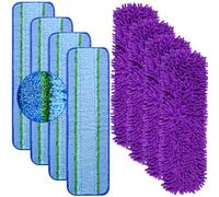 Paquete de 8 almohadillas para fregona Bona Family of Mops, 4 almohadillas de microfibra para mascotas + 4 almohadillas de limpieza profunda de microfibra, cabezal de repuesto reutilizable para suelos
