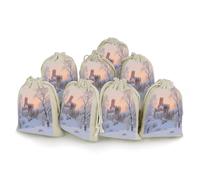 Paquete de 8 bolsas de arpillera, bolsas de arpillera pequeñas de castillo de nieve de invierno, bolsa de lavanda, pequeñas bolsas de regalo de arpillera adecuadas para fiestas y festivales, así como