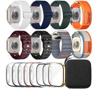Paquete de 8 compatibles con Apple Watch Ultra Band de 49 mm y funda protectora de pantalla galvanizada, Trail Loop Alpine Loop Sport Loop Ocean Band para Ultra 2 de 49 mm y funda para Apple Watch con