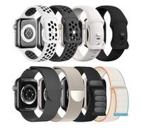 Paquete de 8 correas compatibles con Apple Watch de 1.575 pulgadas, 1.614 pulgadas, 1.496 pulgadas, para mujeres y hombres, correa de silicona transpirable Nike + correa de metal megnética + correa