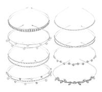 Paquete de 8 diademas de Metal plateado con diamantes de imitación brillantes y perlas, diademas para el pelo, bandas para el pelo, coronas, tiara, tocados para mujeres y niñas