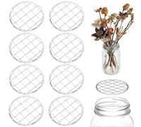 Paquete de 8 insertos de tapa de rana de flores de metal para arreglos florales, se adapta a tarros de 70 mm y 86 mm con diseño de rejilla cuadrada para una colocación estable del tallo (D)