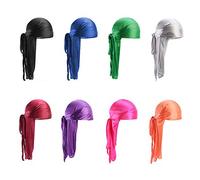 Paquete de 8 Long Tail Durag, Unisex Durag Headwraps Anchas Correas Pirata Gorra de quimio contra la pérdida de cabello Bandana Turbante para mujeres y hombres Hip-hop y decoración diaria.