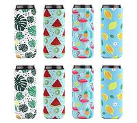 Paquete de 8 mangas de neopreno para bebidas, manga de taza de café con piña Flamingo limón patrón de palma - aislado bebida manga cerveza enfriador para fiesta hawaiana