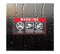 Paquete de 8 pegatinas de advertencia de seguridad autoadhesivas de 2 x 4 pulgadas con texto en inglés "No Smoking In Car Camera Recording No Eating or Drink"