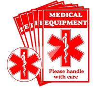 Paquete de 8 pegatinas para equipaje, equipo de alerta médica, 5 x 7,6 cm, rojo fluorescente, frágil, equipo médico, calcomanías interiores, mango con etiquetas de cuidado para suministros médicos
