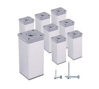 (Paquete de 8 piezas) Patas de muebles de altura ajustable Perfil angular: 40 x 40 mm, Materiales: Plástico, Aluminio, Tornillos incluidos (8, 10 cm de altura)