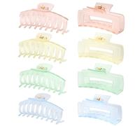 Paquete de 8 pinzas de pelo grandes de 4.3 pulgadas, nuevos modelos de verano de 2022 con efecto esmerilado de gelatina para mujeres y niñas, 2 estilos de 4 colores, pinzas de pelo mate de agarre fuerte para mujeres, cabello grueso y fino