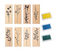 Paquete De 8 Sellos De Flores Y Plantas De Madera, 3 Piezas De Almohadillas Para Sellos De Pintura, Sellos De Arcilla, Sellos De Goma, Juego De Sellos, Sellos De Flores