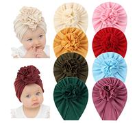 Paquete de 8 sombreros de turbante de algodón macizo, tamaño grande, con nudo de lazo y lazo para la cabeza ancha, gorro musulmán de la India islámica, rosa oscuro y verde oscuro, 6-24 meses