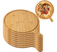 Paquete de 8 tablas de madera para servir pizza, bandejas ligeras para pizza con asas, ideales para hacer pizza y almacenamiento, se adapta hasta 13 pulgadas y 12 pulgadas, color marrón claro