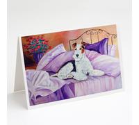 Paquete de 8 tarjetas de felicitaci?n y sobres con el mensaje "Fox Terrier esperando a mam?"