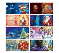 Paquete de 8 tarjetas de Navidad de arte de pintura de diamantes 5D, kits de tarjetas de felicitación hechas a mano para cumpleaños, agradecimiento, bordado, postal, trabajo a mano, decoración de