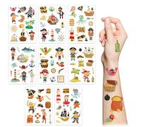 Paquete de 8 tatuajes temporales piratas con lámina dorada para adultos, hombres y mujeres, tatuajes falsos impermeables para fiestas de Halloween