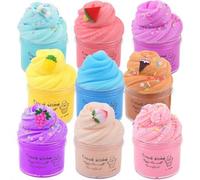 Paquete de 9 Mini Nubes Limo Slime para Niñas - Kits de Fluffy Cloud con Charms de Unicornio, Fruta, Café y Stitch - Juguete de Masilla Anti-Stress Súper Suave para Niños
