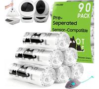 Paquete de 90 cajas de arena para gatos modelo robot 5/4/3, resistentes a desgarros, transparentes, compatibles con sensores, preseparadas, bolsas de basura automáticas, capacidad de 9-11 galones