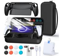 Paquete de accesorios 14 en 1 para PlayStation Portal, funda de transporte para PS Portal, base de carga magnética con funda de silicona para portal PS5, con 2 protectores de pantalla, auriculares con