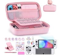 Paquete de Accesorios NS Switch OLED - Funda NS Switch 18 en 1 Carcasa de Switch, Carcasa de Juegos de Switch, Protector de Pantalla de Switch OLED, Soporte de Switch, Grips de Mando de Switch,Rosado
