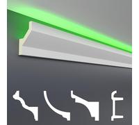 Paquete de ahorro de molduras de estuco HEXIM LED - Iluminación indirecta con molduras de techo de PU, claras y opacas- (2m LED-10) Accesorios para molduras de pared