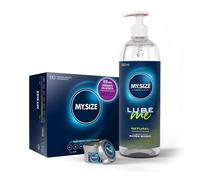 Paquete de ahorro de MY.SIZE con preservativos de 69 mm, paquete de 80 + lubricante natural de MY.SIZE de 1000 ml + vela de masaje de MY.SIZE