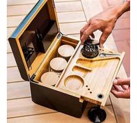 Paquete de bandejas rodantes de bambú, caja de almacenamiento de madera con divisor con cerradura, bandeja móvil, caja de regalo de lujo para organización y comodidad