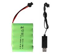 Paquete de baterías NiMH de 6 V, 2400 mAh, conector SM-2P recargable con cable de carga USB, adecuado para coches teledirigidos, buggies, barcos, helicópteros, aviones, armas de airsoft