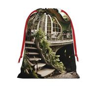 Paquete de bolsas de regalo reutilizables con estampado de casa de elfos, bolsas de regalo de vacaciones para mujeres, Navidad, cumpleaños, bolsas con cordón