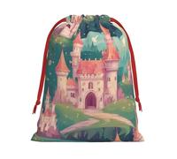 Paquete de bolsas de regalo reutilizables con estampado de castillo de cuento de hadas, bolsas de regalo de vacaciones para mujeres, Navidad, cumpleaños, bolsas con cordón