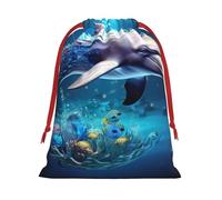 Paquete de bolsas de regalo reutilizables con estampado de delfín animal 3D, bolsas de regalo para mujeres, Navidad, cumpleaños, bolsas con cordón