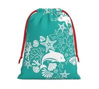 Paquete de bolsas de regalo reutilizables con estampado de delfines, flores, estrellas de mar, estrellas de mar, coral, conchas, bolsas de regalo para mujeres, Navidad, cumpleaños, bolsas con cordón