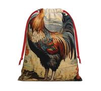 Paquete de bolsas de regalo reutilizables con estampado de gallo en madera en tierras de cultivo, bolsas de regalo de vacaciones para mujeres, Navidad, cumpleaños, bolsas con cordón