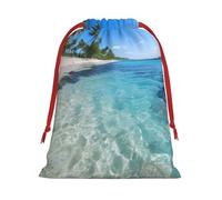Paquete de bolsas de regalo reutilizables con estampado de isla tropical oceánica, bolsas de regalo para mujeres, Navidad, cumpleaños, bolsas con cordón
